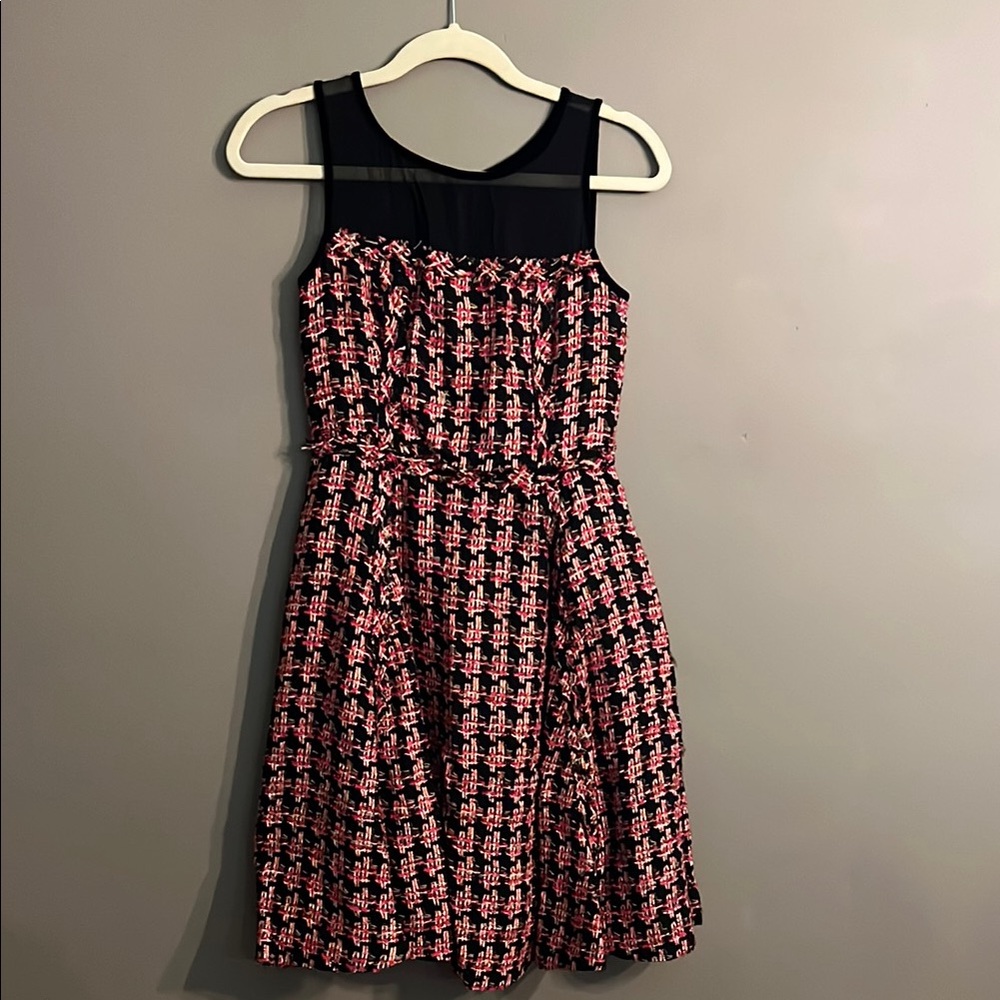 Kate Spade Julia Black and Pink Fit and Flare Midi Dress